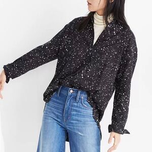 Madewell Oversized Ex-Boyfriend Shirt Star Print Button Down Shirt Black Sz XS